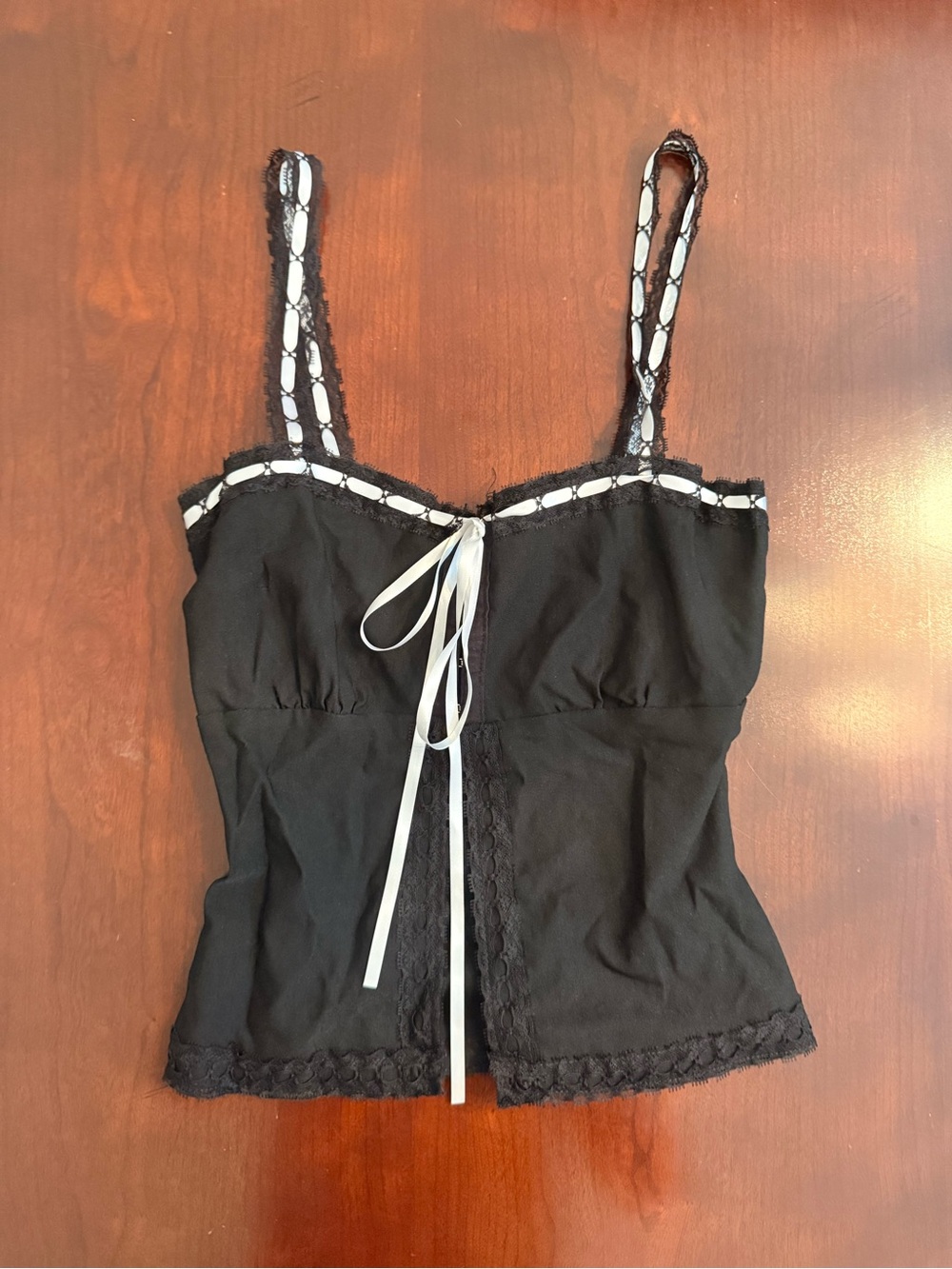 Windsor Black Camisole with White Ribbon Detail
